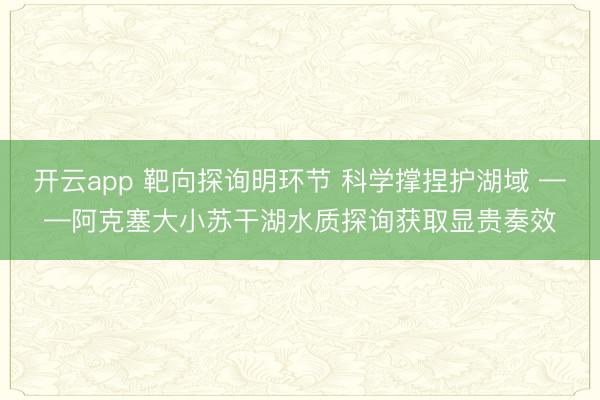 开云app 靶向探询明环节 科学撑捏护湖域 ——阿克塞大小苏干湖水质探询获取显贵奏效