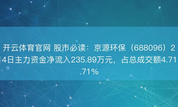 开云体育官网 股市必读：京源环保（688096）2月4日主力资金净流入235.89万元，占总成交额4.71%