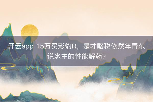 开云app 15万买影豹R，是才略税依然年青东说念主的性能解药？