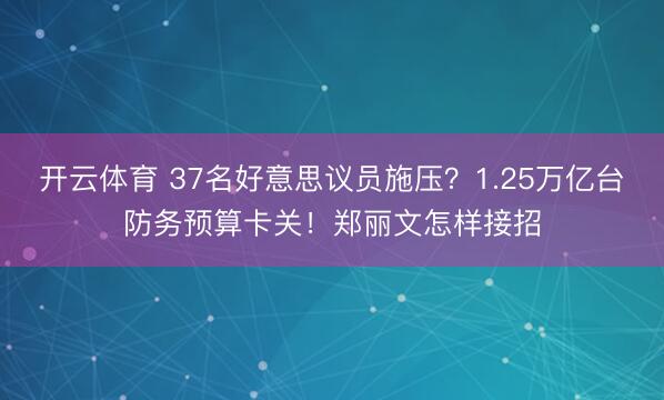开云体育 37名好意思议员施压？1.25万亿台防务预算卡关！郑丽文怎样接招
