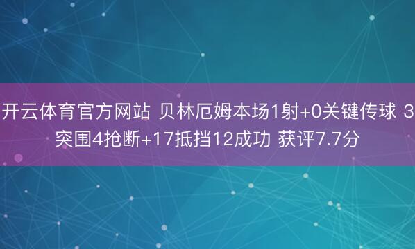 开云体育官方网站 贝林厄姆本场1射+0关键传球 3突围4抢断+17抵挡12成功 获评7.7分