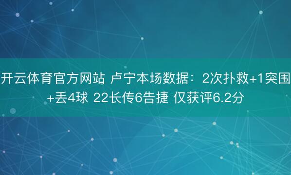 开云体育官方网站 卢宁本场数据:2次扑救+1突围+丢4球 22长传6告捷 仅获评6.2分