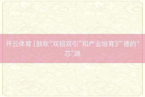 开云体育 [鼓吹“双招双引”和产业培育]广德的“芯”跳