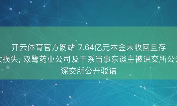 开云体育官方网站 7.64亿元本金未收回且存在较大损失， 双鹭药业公司及干系当事东谈主被深交所公开驳诘