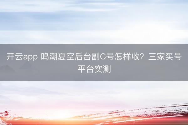开云app 鸣潮夏空后台副C号怎样收？三家买号平台实测