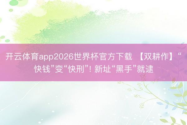 开云体育app2026世界杯官方下载 【双耕作】“快钱”变“快刑”! 新址“黑手”就逮